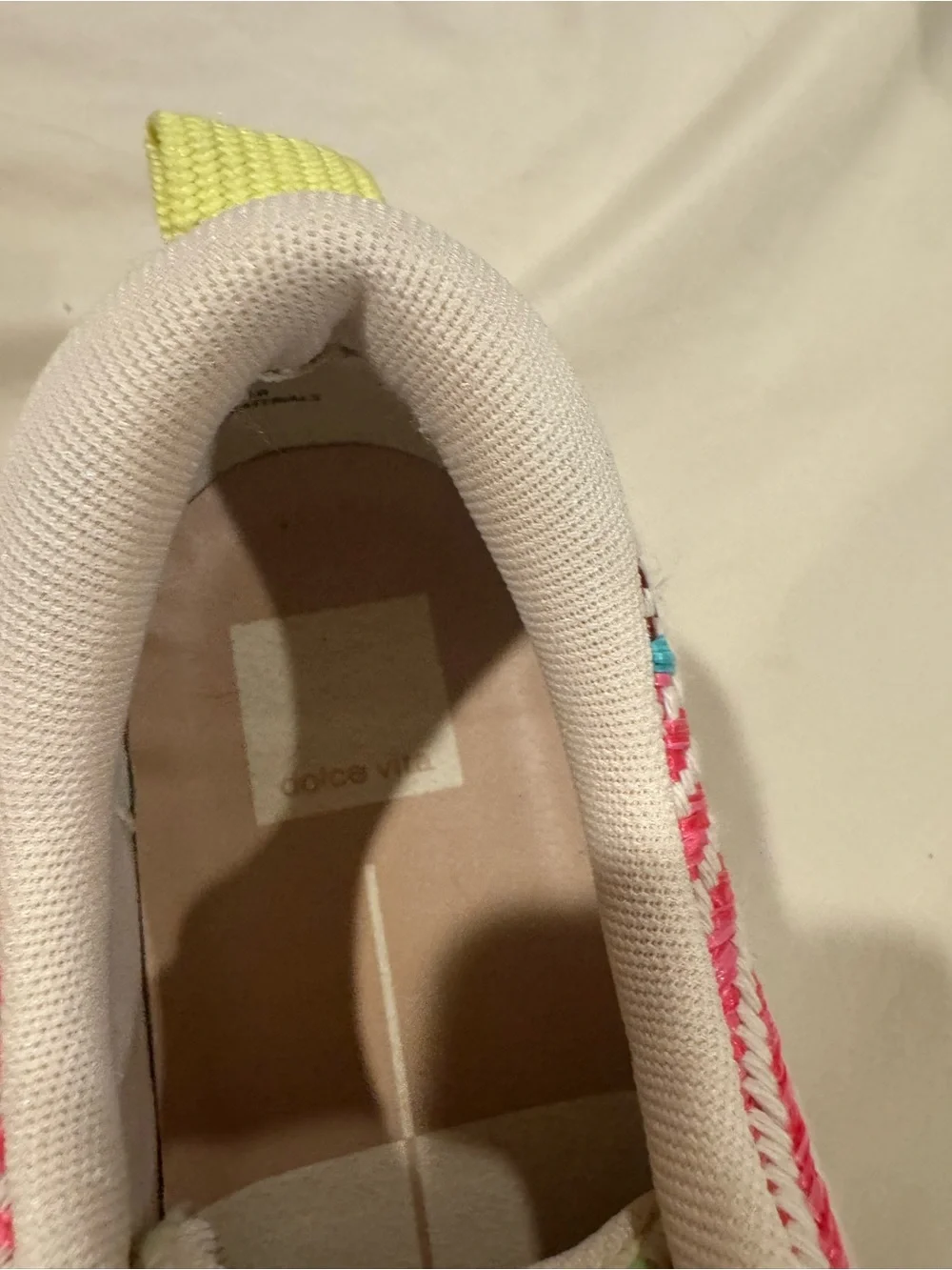 Dolce Vita White Sneakers with Pink & Turquoise Woven Accents